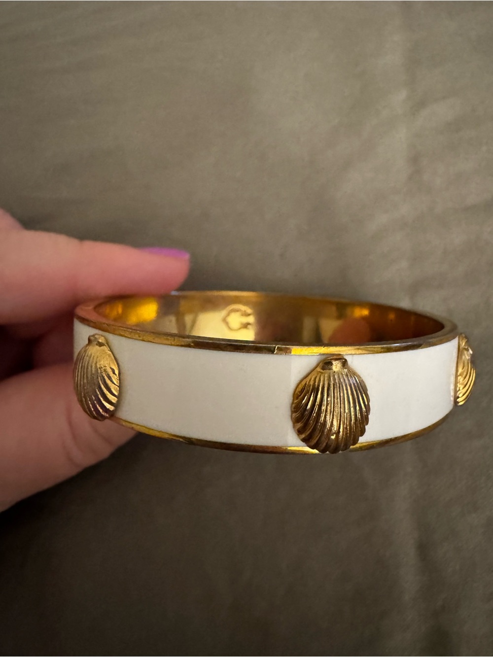 C. Wonder White Enamel & Gold Shell Bangle Bracelet